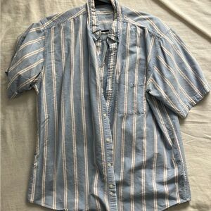 Faded Glory Large Button Down T-Shirt Pastel Striped